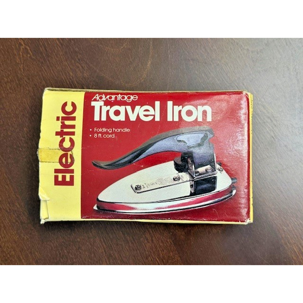 Advantage 2319E Electric Travel Iron Vintage Folding Handle 8' Cord, Box, Works!